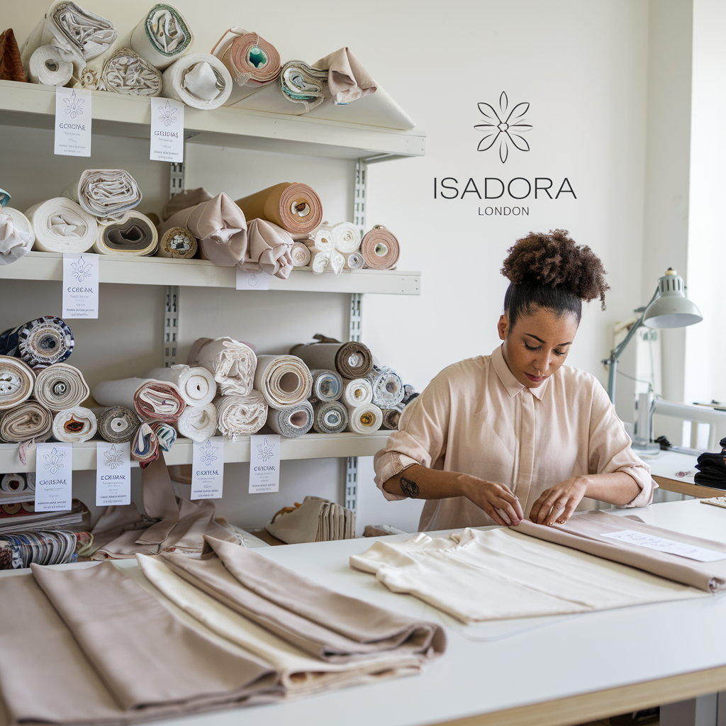 Isadora London staff carefully preparing premium fashion orders with sustainable fabric and boutique packaging for worldwide delivery.
