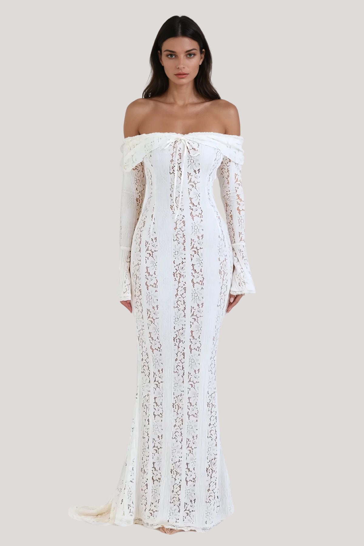 Lace Off-Shoulder Maxi Dress Elegant Evening Gown – Isadora London