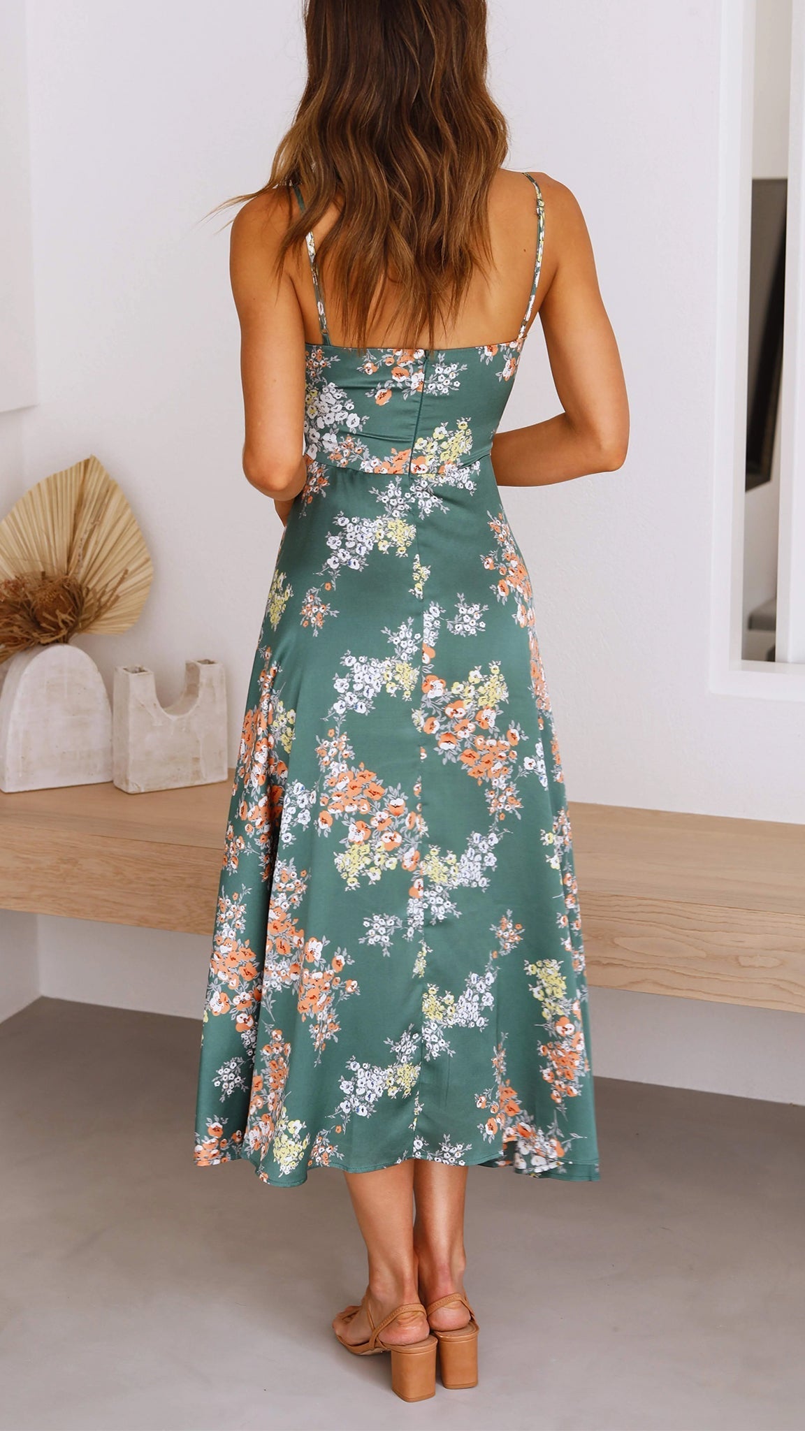 Isadora™ | Satin Floral Split Midi Dress