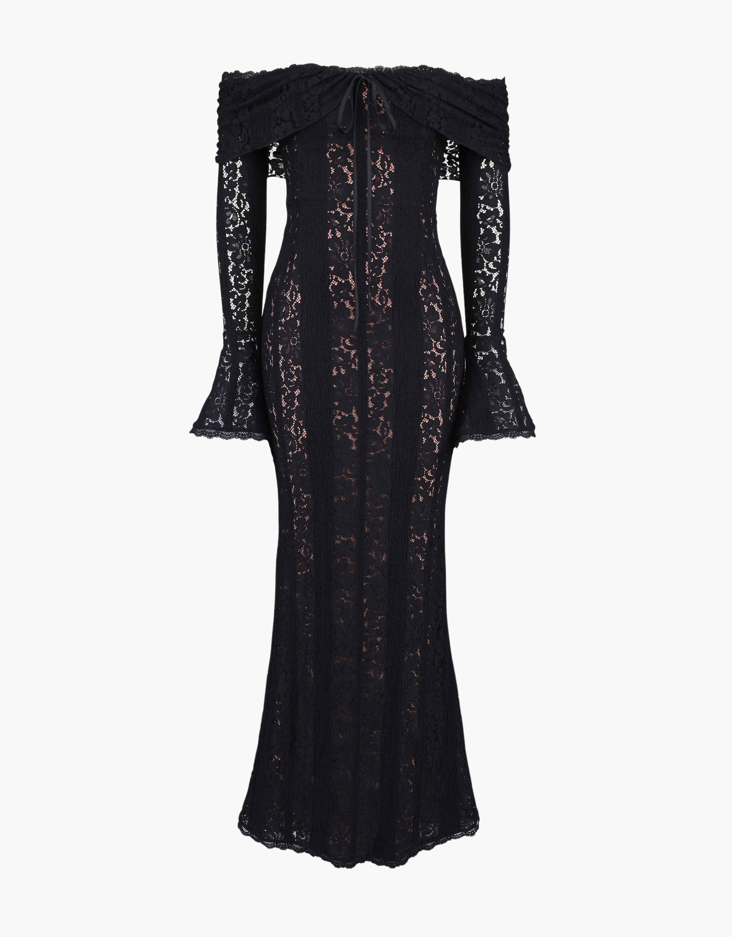 Black lace off-shoulder maxi dress – elegant, evening-ready silhouette | Isadora London