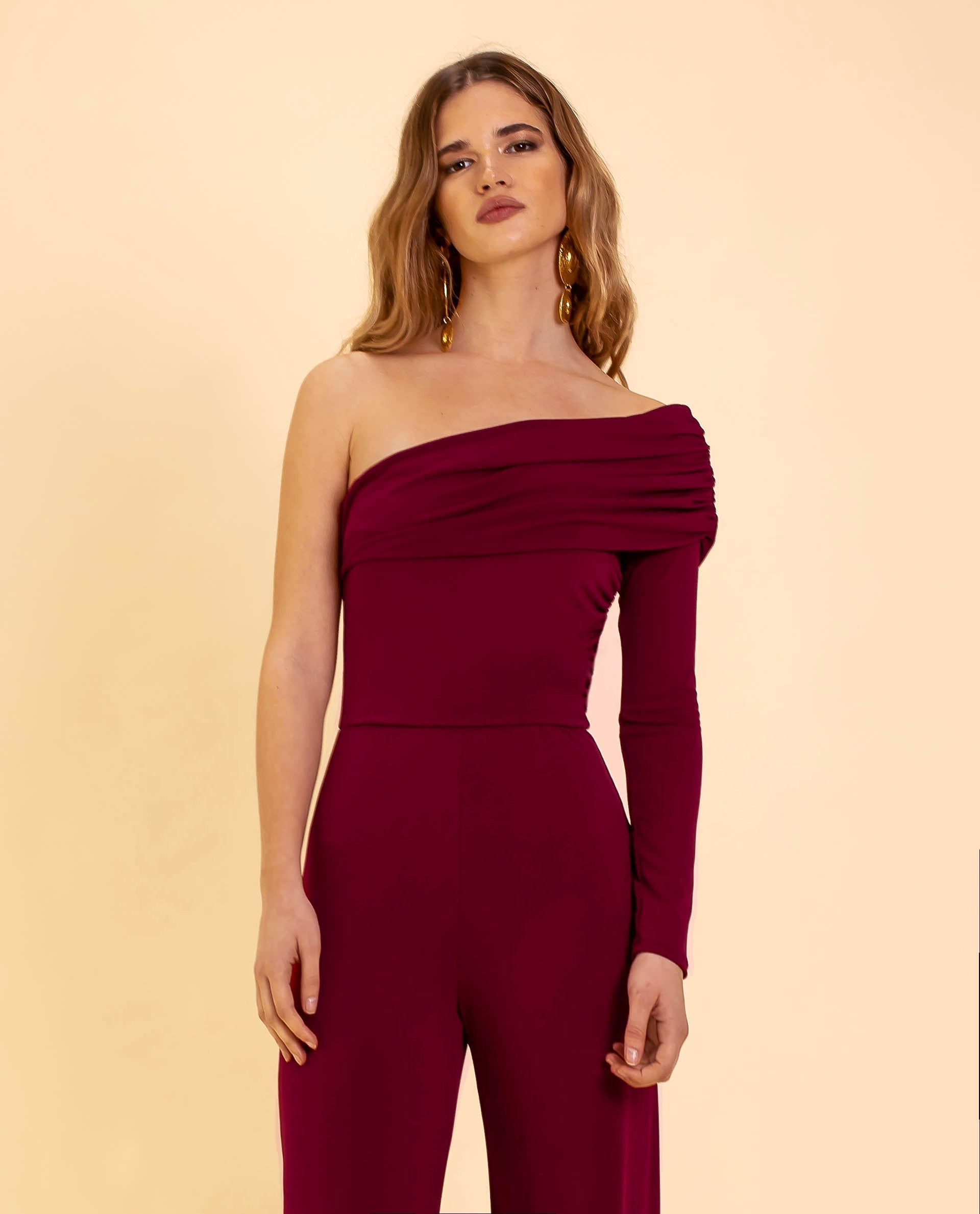 Isadora™ Burgundy One-Shoulder Jumpsuit - Main Image